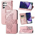 Pikkukuva 1 / 10: Samsung S22 Ultra Plånboksfodral PU-Läder 4-FACK Motiv Fjäril Pink gold