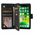 Miniatyrbild 1 av 6: iPhone 15 Multifunktionellt Plånboksfodral Zipper 8-Fack Svart