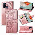Miniatyrbillede 1 af 8: OnePlus Nord N100 pung etui PU læder 4-LOMMES motiv sommerfugl Pink gold
