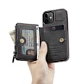Miniatyrbild 8 av 10: iPhone 12 Mini Skal Korthållare & Dragkedja 3-FACK CaseMe Flippr Svart