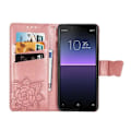 Miniatyrbillede 2 af 5: Xperia 10 II Pung Etui PU Læder 4-LOMMES Motiv Sommerfugl Pink gold