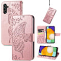 Pikkukuva 1 / 4: Samsung A13 5G / A04s lompakkokotelo PU-nahkainen 4-POCKET Motif Butterfly Pink gold