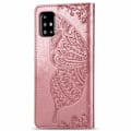 Pikkukuva 3 / 7: Samsung A51 4G lompakkokotelo PU-nahkainen 4-POCKET Motif Butterfly Pink gold