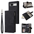 Miniatyrbillede 1 af 7: Google Pixel 7A multifunktionelt pung etui Lynlås 8-lomme Black
