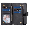 Miniatyrbild 5 av 6: iPhone 12 Mini Multifunktionellt Plånboksfodral Zipper 8-Fack Svart