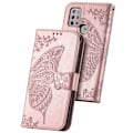 Miniatyrbillede 2 af 11: Motorola G30 Pung Etui PU Læder 4-LOMMES Butterfly Motiv Pink gold