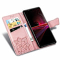 Miniatyrbild 2 av 9: Xperia 1 III Plånboksfodral PU-Läder 4-FACK Motiv Fjäril Rosa guld