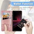 Pikkukuva 5 / 9: Xperia 1 III -lompakkokotelo PU-nahkainen 4-POCKET Motif Butterfly Pink gold