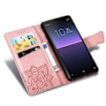 Miniatyrbillede 5 af 5: Xperia 10 II Pung Etui PU Læder 4-LOMMES Motiv Sommerfugl Pink gold