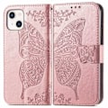 Miniatyrbillede 1 af 7: iPhone 15 Pung etui PU-Læder 4-KOMPARTMENT Motiv Sommerfugl