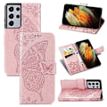 Miniatyrbillede 1 af 10: Samsung S21 Ultra Wallet Case PU Læder 4-LOMMES Motiv Sommerfugl Rosenguld