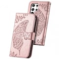 Pikkukuva 2 / 10: Samsung S22 Ultra Plånboksfodral PU-Läder 4-FACK Motiv Fjäril Pink gold