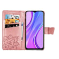 Miniatyrbild 3 av 6: Xiaomi Redmi 9 Plånboksfodral PU-Läder 4-FACK Motiv Fjäril Rosa guld