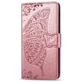 Miniatyrbillede 1 af 9: iPhone 13 Mini Pung etui PU-Læder 4-KOMPARTMENT Motiv Sommerfugl Rosenguld