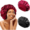 Miniatyrbild 1 av 6: 2 stycken Sovmössa - Satin bonnet - Sleep Cap (Red + Black)