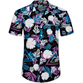 Miniatyrbild 2 av 4: Herr Hawaiian skjorta och shorts set Regular Fit kortärmad casual funky strand flamingo skjorta set XX XXL Black Leaf