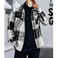 Miniatyrbild 3 av 9: Herrar Flanellskjorta Casual Knapp-Down Rutig Skjorta Jacka black black XL