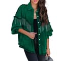 Avslappnad Denimjacka med fransar för kvinnor Green Green XL