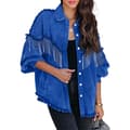 Avslappnad Denimjacka med fransar för kvinnor Dark Blue Dark Blue S