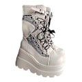 Miniatyrbilde 1 av 5: Plattformstøvler damer Spenne reim Punk Goth Boot Dame Gothic Snøresko Sz Hvit White EU 41