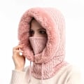 Miniatyrbillede 1 af 4: Vinterhue til kvinder, varm hætte-halstørklæde-hue til kvinder, fleecehue med snøre, balaclava strikket kraniehue