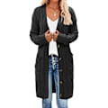 Miniatyrbilde 3 av 5: Dame Langærmet Kabelstrikket Lang Cardigan Åpen Frontgenser med Knapper Yttertøy Hvit white XL