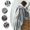 Miniatyrbillede 2 af 5: Søde kaninører Bærbar fleece Tæppe Tyk kastefleece Hætte Poncho Wrap med handsker Hjemme Pige Hættetrøje