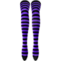 Miniatyrbillede 2 af 5: Lange Strikkede Vanter Knæhøje Stribede Strømper Leggings Kostumetilbehør 2 Par Sæt, Sort og Lilla, One Size lilla purple