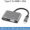 Pikkukuva 2 / 5: USB C - HDMI VGA -sovitin, 2 in 1 Type C - HDMI 4K, VGA 1080P yhteensopiva MacBook Pro/Air 2020 2019, iPad Pro, Surface, harmaa