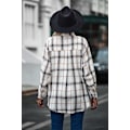 Miniatyrbilde 4 av 5: Rutete langermet skjorte dame Button Down ullblanding tynn jakke Casual blusetopper med lomme white white M