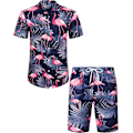 Pikkukuva 1 / 5: Miesten Havaiji-paita ja shortsit setti Regular Fit lyhythihainen rento funky ranta flamingo paita setti S S Navy Blue Flamingo
