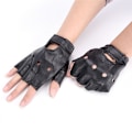 Miniatyrbild 4 av 8: PU Läder Svart Driving Motorcykel Biker Fingerless Handskar Herr Black Black One Size