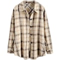 Miniatyrbilde 1 av 5: Rutete langermet skjorte dame Button Down ullblanding tynn jakke Casual blusetopper med lomme Coffee Coffee M