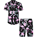 Pikkukuva 1 / 7: Miesten Havaiji-paita ja shortsit -setti Regular Fit lyhythihainen rento funky ranta flamingo paita setti 4XL 4XL Black Flamingo