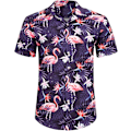 Pikkukuva 2 / 5: Miesten Havaiji-paita ja shortsit, normaali istuvuus, lyhythihainen, rento, funky ranta flamingo-paitasetti M M Purple Flamingo Leaf