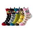Pikkukuva 7 / 7: 5 kpl Sarjakuvasukat eläinaiheilla - Koira, Kissa, Pöllö Monivärinen MultiColor Katt - Cat