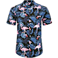 Miniatyrbilde 2 av 5: Herre Hawaiiskjorte og shorts sett Regular Fit kortarmet casual funky strand flamingo skjorte sett L Blue Flamingo Leaf
