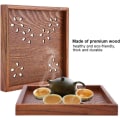 Miniatyrbillede 5 af 5: Blomstermønstret træ tebakke hul serveringsbakke måltid forret retter (18*18cm)