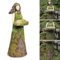 Miniatyrbillede 4 af 5: Pigehave statue i harpiks, fe pige skov pige udendørs fuglefoder,