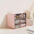 Miniatyrbillede 2 af 4: Makeup-arrangør med 3 skuffer, Makeup-arrangør/skrivebord, 3-skuffers forfængelighedsarrangør, Makeup-opbevaringsboks, Skrivebordshyldekurv (Pink)