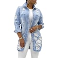 Miniatyrbillede 1 af 3: Dame Denim Jakke Langærmet Klassisk Slidt Frynser Kant Kvast Denim T
