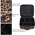 Miniatyrbillede 2 af 3: Makeup Taske Rejsetaske Toilettaske Leopard PU Læder Makeup Taske Organizer med Justerbare Skillevægge Kvinders Toilettaske