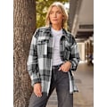 Miniatyrbillede 2 af 5: Womens Casual Plaid Shacket Button Down Langærmet Skjorte（Størrelse：L）