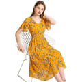 Miniatyrbillede 2 af 3: Blomstrede Chiffon Kjoler til Kvinder Flowy Homecoming Cocktail Kjole Casual Strand Sol Kjole GUL XL