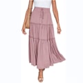 Miniatyrbilde 1 av 5: Kvinners Boho Elastisk Høy Midje A-Linje Ruffle Swing Strand Maxi Skjørt med L