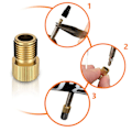 Miniatyrbilde 5 av 5: Messing Presta Ventiladapter (5-pakning + 10 hetter) - Konverter Presta til Schrader for sykler, elsykler og elsparkesykler