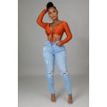 Miniatyrbilde 1 av 3: Dame Ripped Jeans Cute Distressed Jeans Stretch Skinny Jeans med Hull