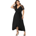 Miniatyrbillede 1 af 5: Plus Size Empire Taille Maxi Kjole Ruffle Split Semi Sheer Ensfarvede Kjoler 4XL