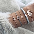 Miniatyrbillede 2 af 5: 5 stk. armbånd til kvinder, hule lotus-smykker, justerbare, lyse glans