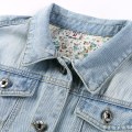 Miniatyrbilde 3 av 3: Kvinners høst 3/4 ermer Retro korte denimjakker lyseblå jeansjakker, M